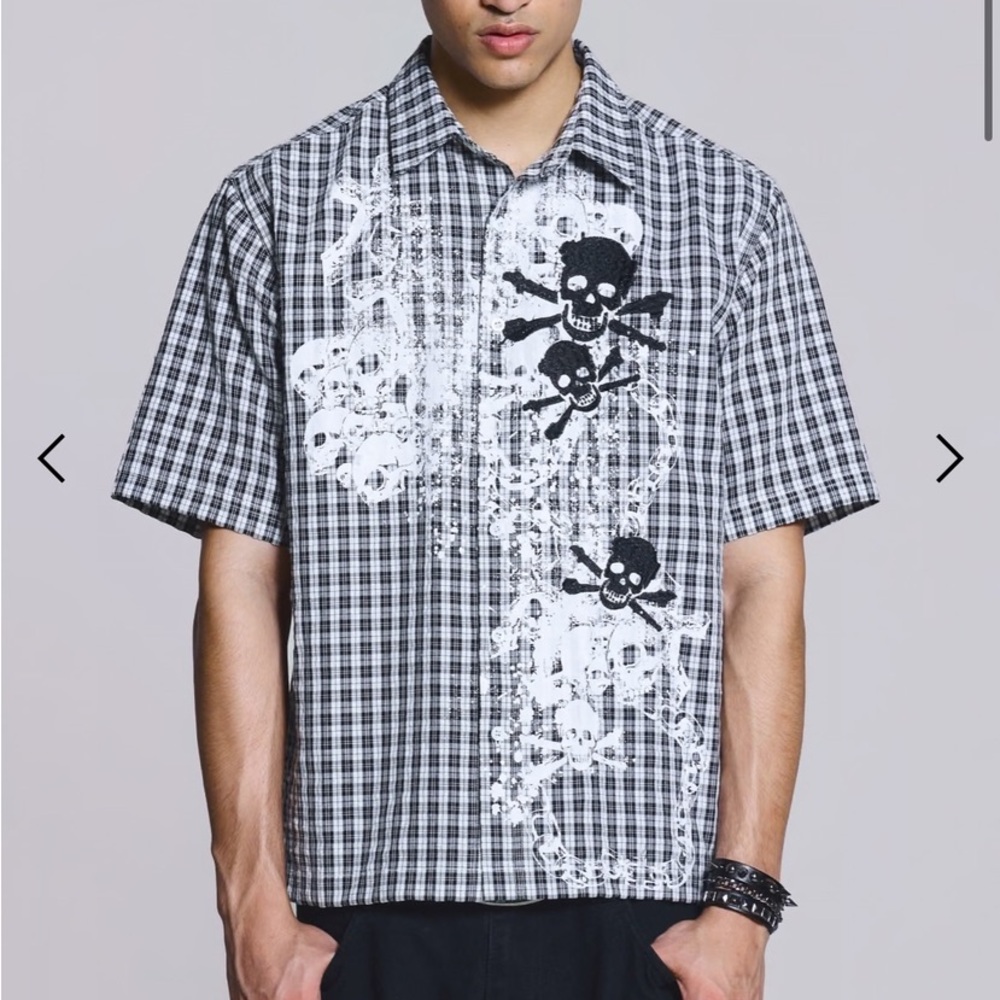 Jaded London Black and White Checkered Skull Tee